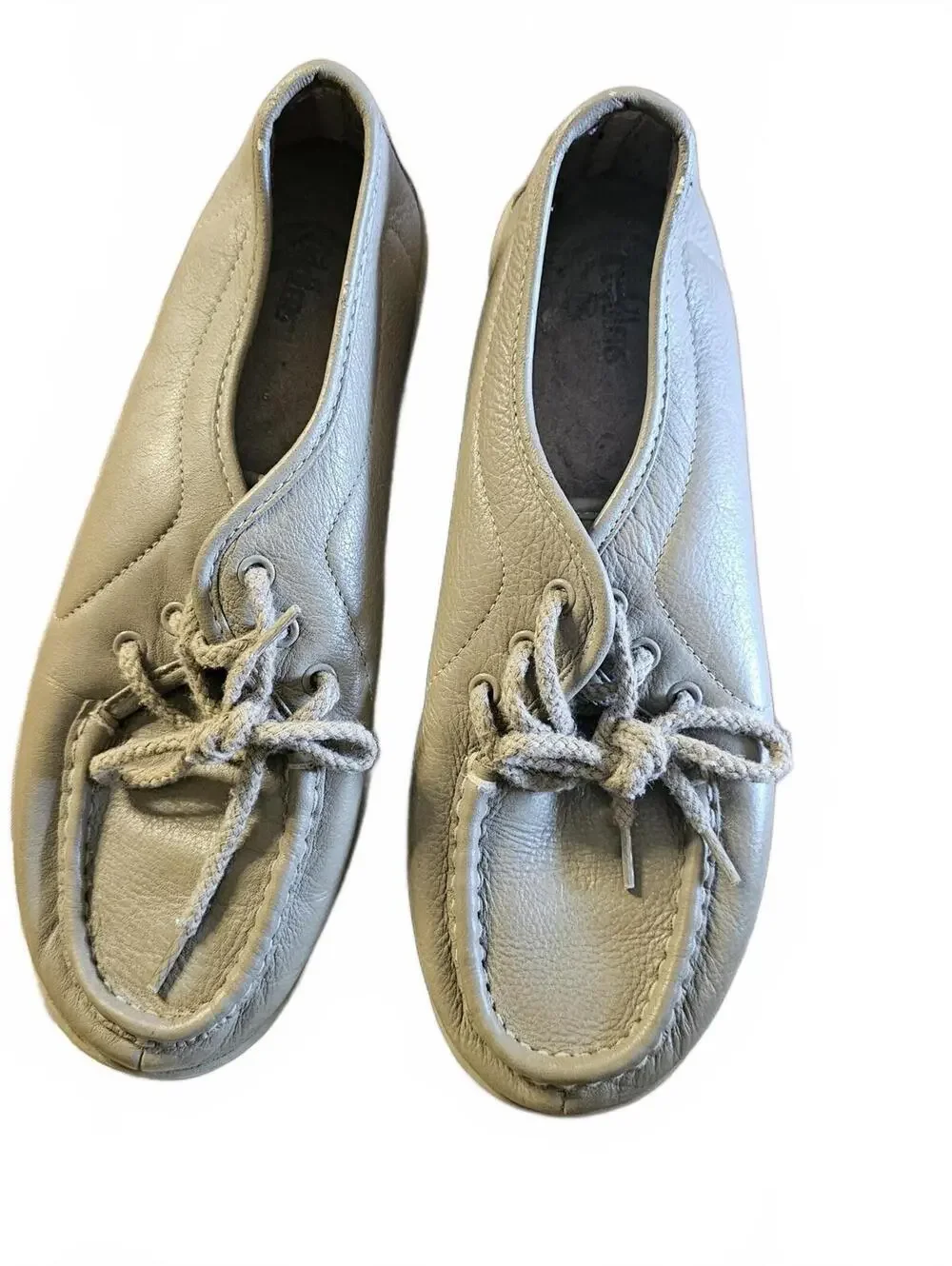 Men's Beige Leather Lace-Up Moc Toe Casual Shoes Size 8.5 M